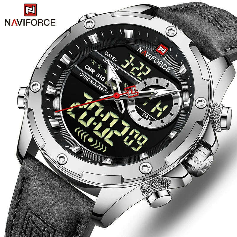 KIMLUD, NAVIFORCE Military Watches for Men Fashion Sport Chronograph Alarm Wristwatch Waterproof Quartz Big Clock Digital Male Watch, KIMLUD Womens Clothes