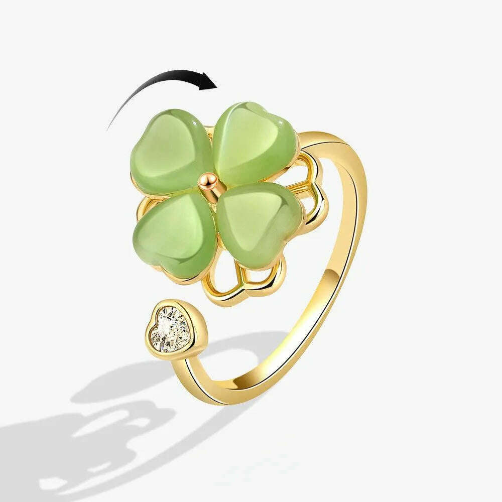 NBNB New Arrive Trendy Rotating Clover Relieve Stress Adjustable Ring For Women Fashion Finger Open Ring Daily Jewelry Girl Gift - KIMLUD