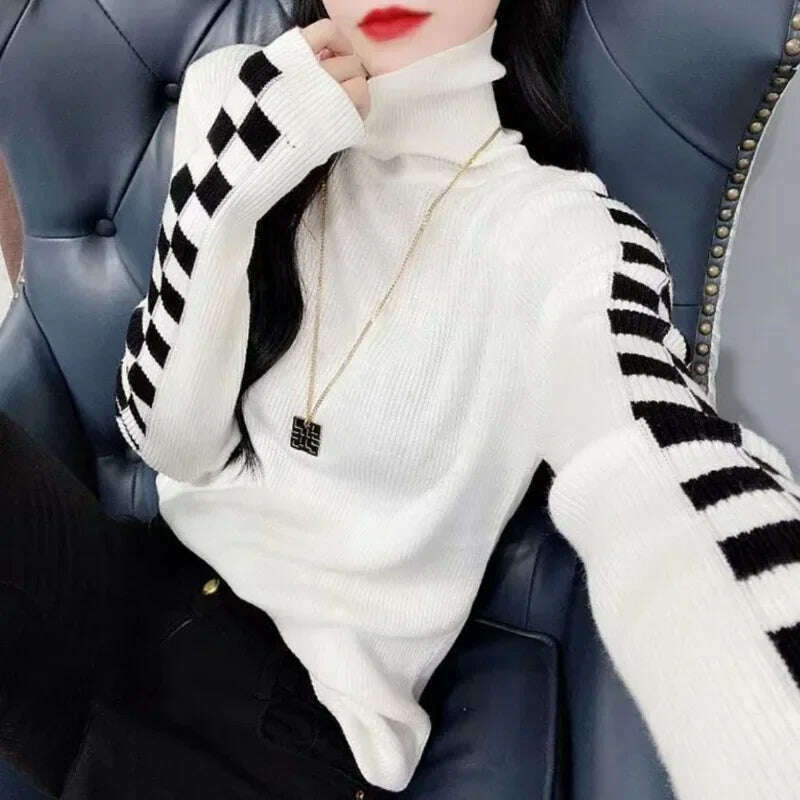 Neploe 2022 Autumn New All-match Sweaters Women Simple Turtleneck Bottoming Tops Women Y2k Long Sleeve Knitted Pullover - KIMLUD