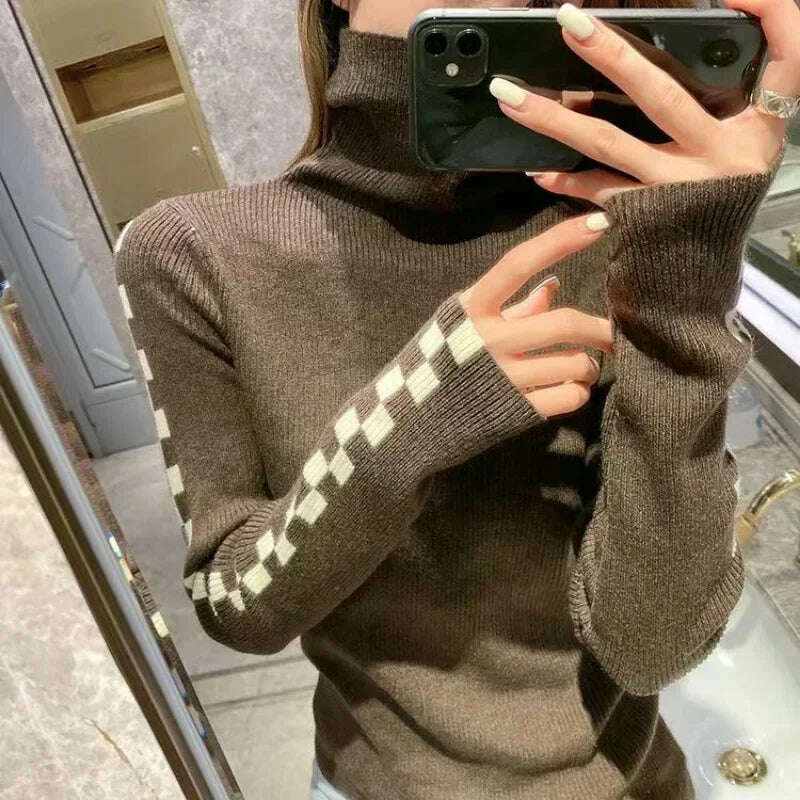 Neploe 2022 Autumn New All-match Sweaters Women Simple Turtleneck Bottoming Tops Women Y2k Long Sleeve Knitted Pullover - KIMLUD