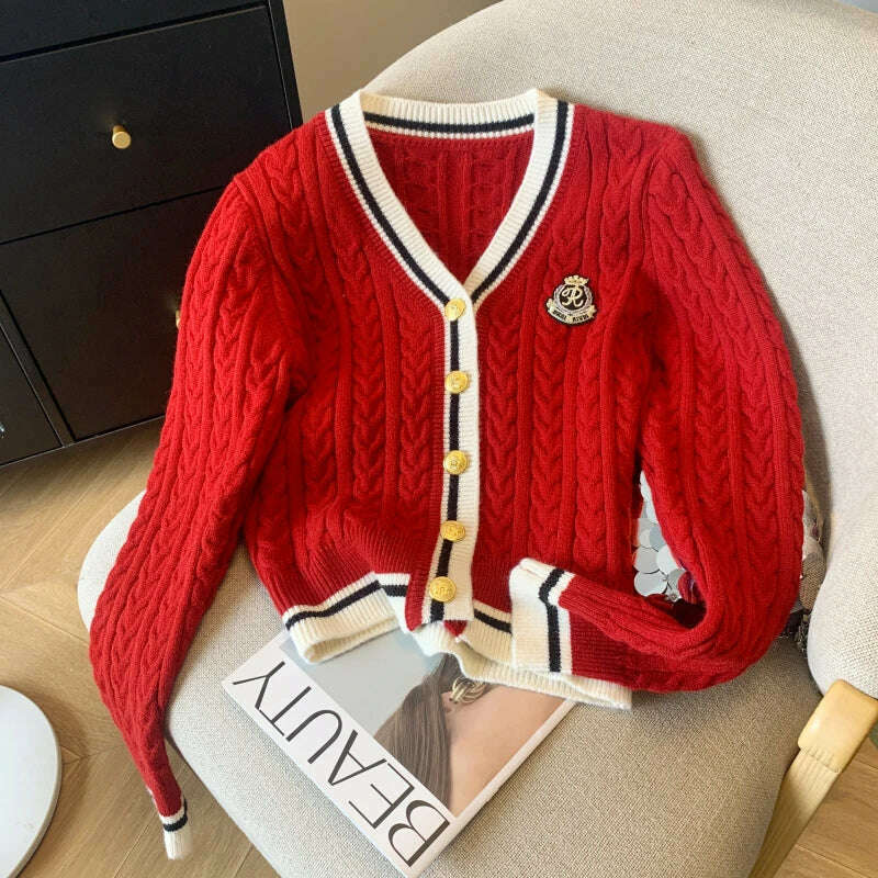KIMLUD, New 2024 Autumn Winter Cashmere Top Women V Neck Pullover Warm Knitwear Jumper Woman Clothes Twist Outwear Knited Tops Women, One Size / Red, KIMLUD APPAREL - Womens Clothes