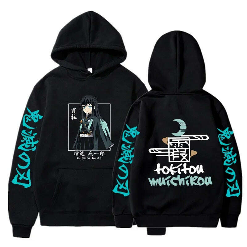 KIMLUD, New Autumn Funny Japan Anime Demon Slayer Men Hoodies Plus Size Sweatshirt Harajuku Muichiro Tokito Printed Hooded Girl Pullover, BLACK / XXXL, KIMLUD APPAREL - Womens Clothes