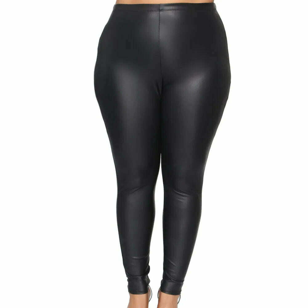 New Autumn / Winter Women Plus Size Two Piece Sets Pure Color O-neck Full Sleeve Sweatshirts + Skinny Pencil Pants PU Outfits - KIMLUD