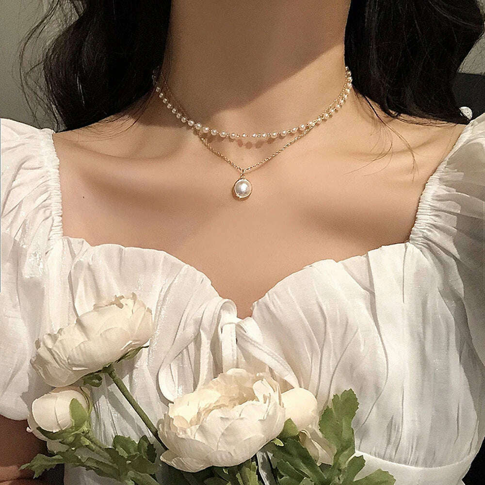 New Beads Women's Neck Chain Kpop Pearl Choker Necklace Gold Color Goth Choker Jewelry On The Neck Pendant 2021 Collar For Girl - KIMLUD