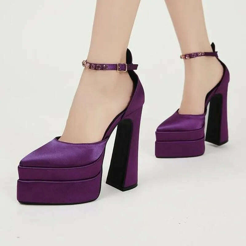 New Brand Women Sandals Summer Shoes Sexy Thick High Heels Platform Black Red Yellow Dress Party Wedding Shoes Woman Pumps - KIMLUD