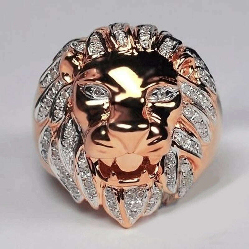 New Design Men Ring Lion Head Alloy Mosaic Crystal Engagement Wedding Gift Finger Fashion Jewelry Rings - KIMLUD