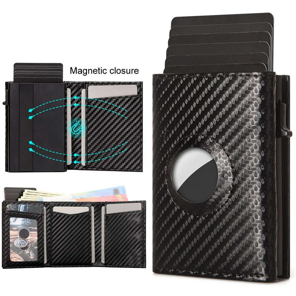 KIMLUD, New Fashion Pop-up Card Holder Carbon Fiber  Leather AirTag Wallet for Women Rfid Card Holder for Men Card Holder Mini Wallets, KIMLUD Womens Clothes