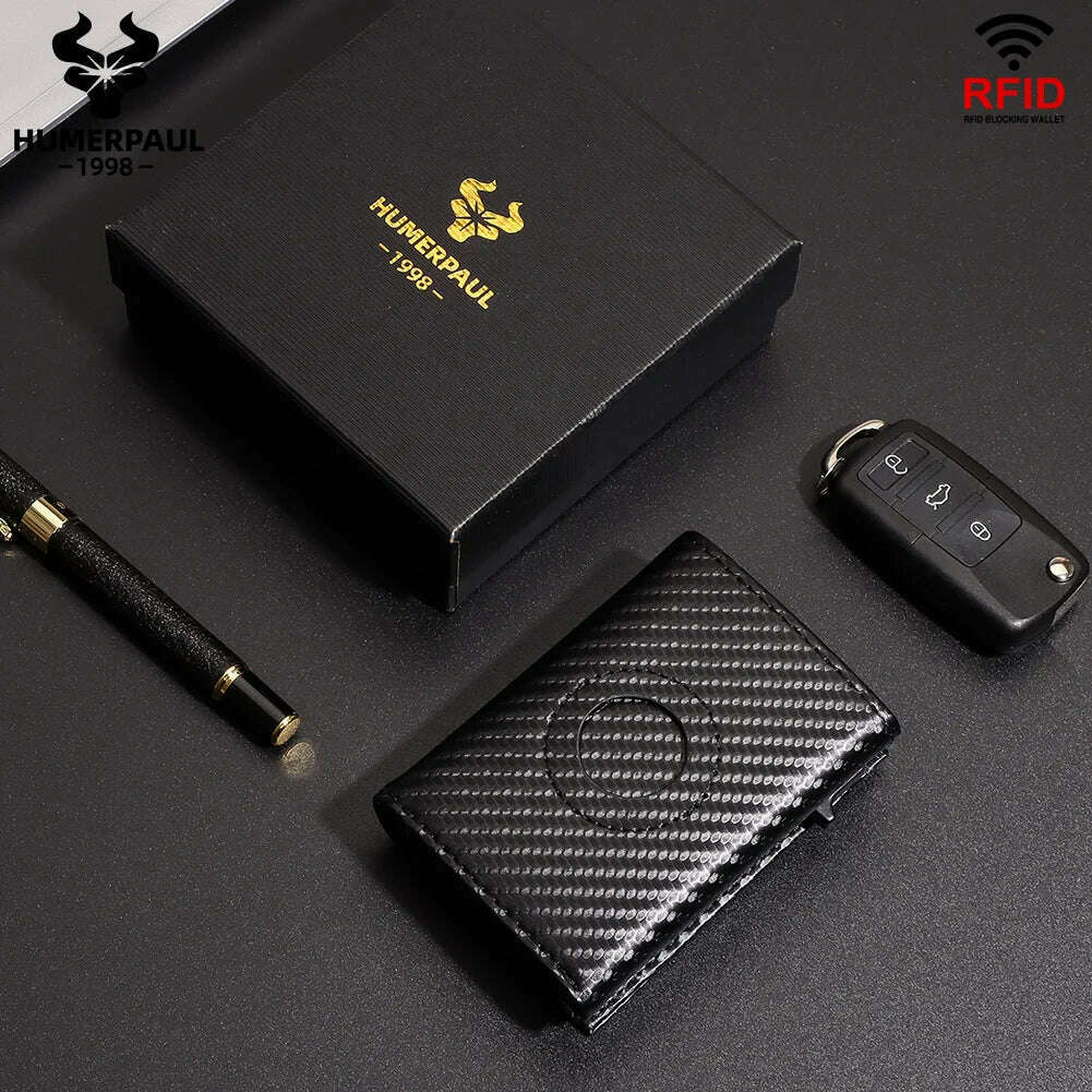 KIMLUD, New Fashion Pop-up Card Holder Carbon Fiber  Leather AirTag Wallet for Women Rfid Card Holder for Men Card Holder Mini Wallets, KIMLUD Womens Clothes