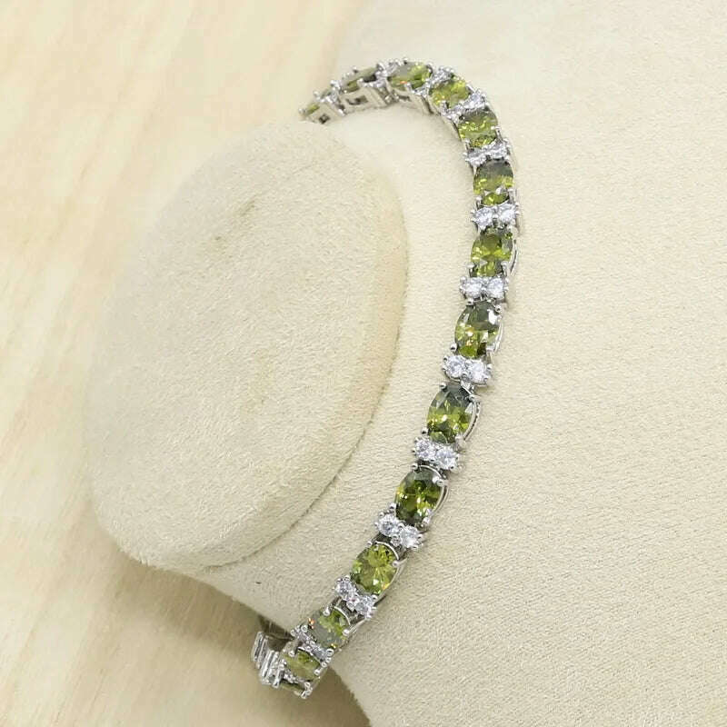 KIMLUD, New Green Peridot Zircon Silver 925 Jewelry Set Women Bracelet Earrings Necklace Pendant Ring Birthday Gift, KIMLUD Womens Clothes