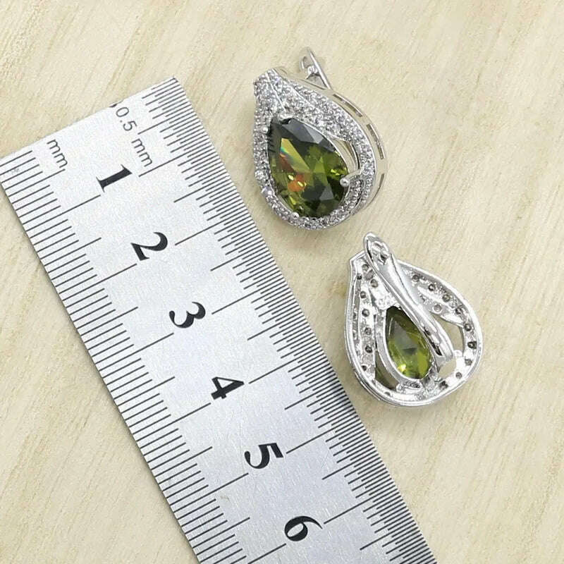 KIMLUD, New Green Peridot Zircon Silver 925 Jewelry Set Women Bracelet Earrings Necklace Pendant Ring Birthday Gift, KIMLUD Womens Clothes