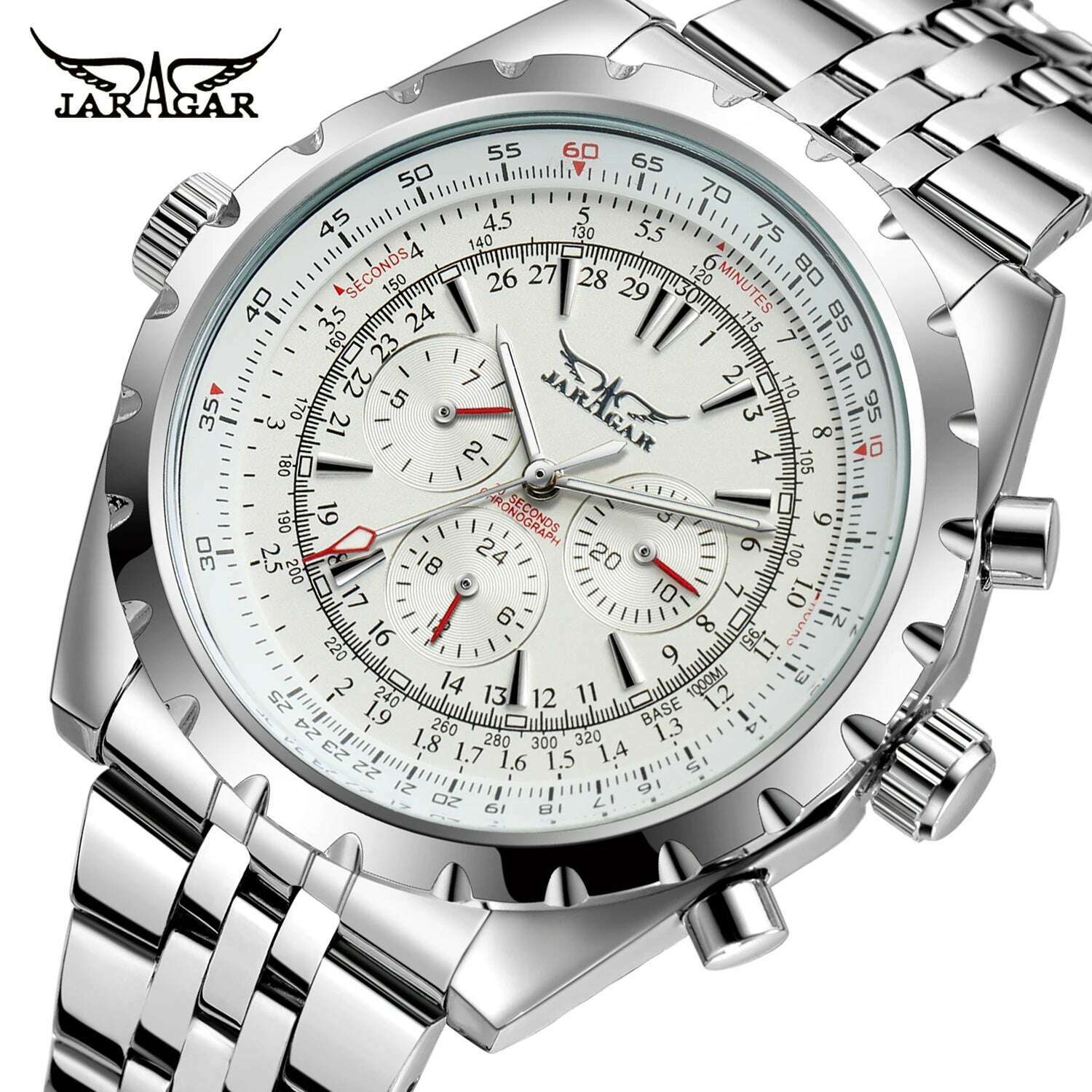 New Jaragar Blue Glass Design Automatic Watch For Men Stainless Steel Date Clock Luminous Business Mechanical Wristwatch - KIMLUD
