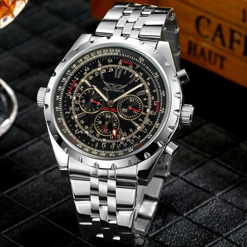 New Jaragar Blue Glass Design Automatic Watch For Men Stainless Steel Date Clock Luminous Business Mechanical Wristwatch - KIMLUD