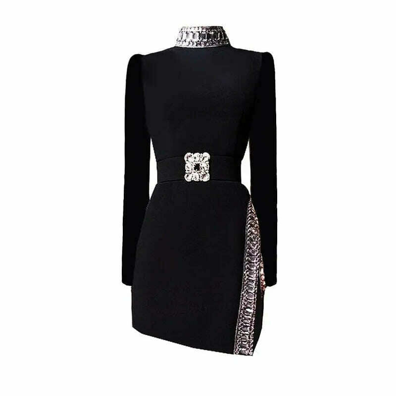 New Luxury Handmade Diamonds Vintage Jacket Women Elegant Party Fashion Black Short Coat Office Ladies Autumn Designer Jackets - KIMLUD