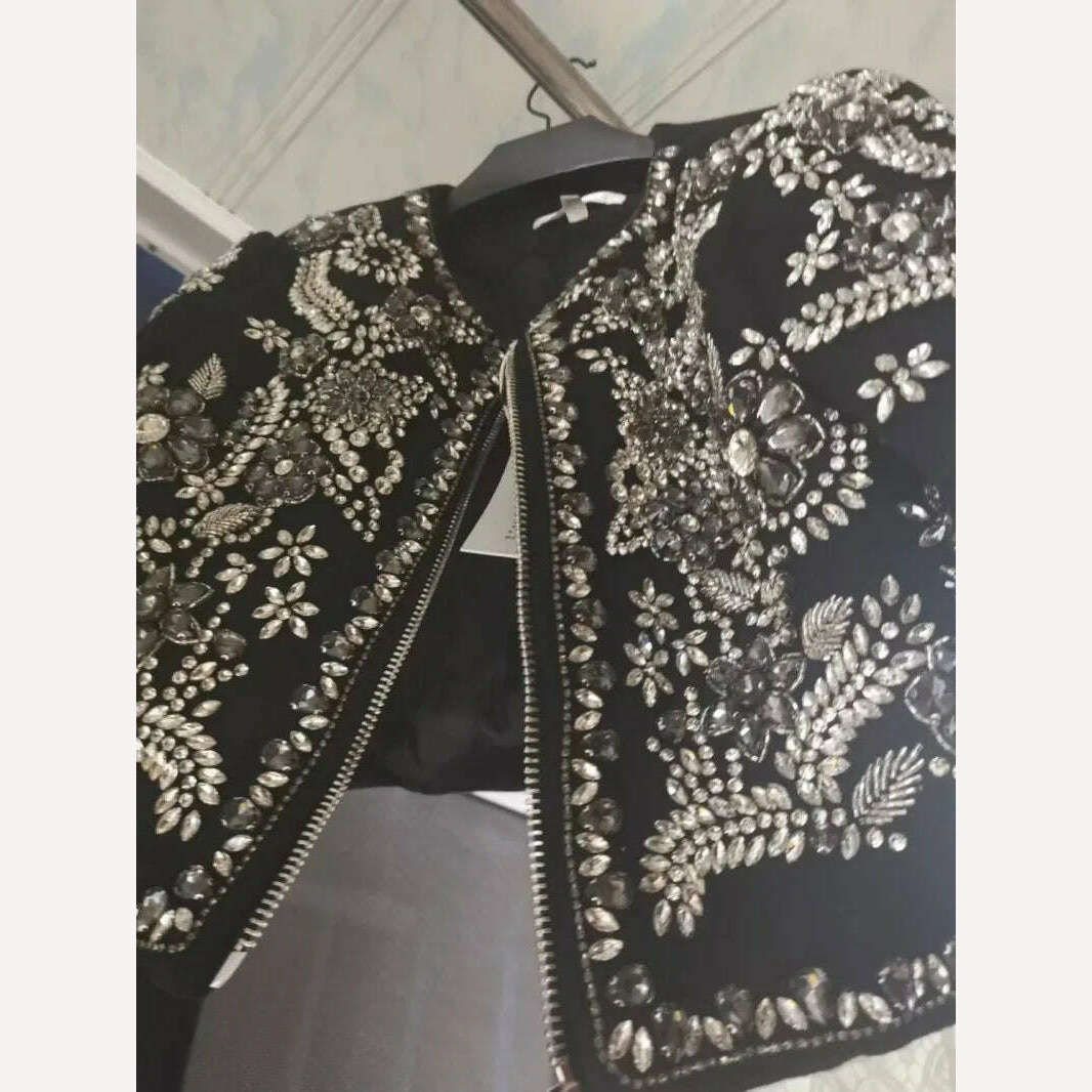 New Luxury Handmade Diamonds Vintage Jacket Women Elegant Party Fashion Black Short Coat Office Ladies Autumn Designer Jackets - KIMLUD