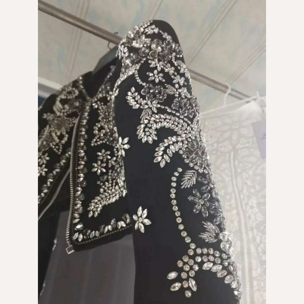New Luxury Handmade Diamonds Vintage Jacket Women Elegant Party Fashion Black Short Coat Office Ladies Autumn Designer Jackets - KIMLUD