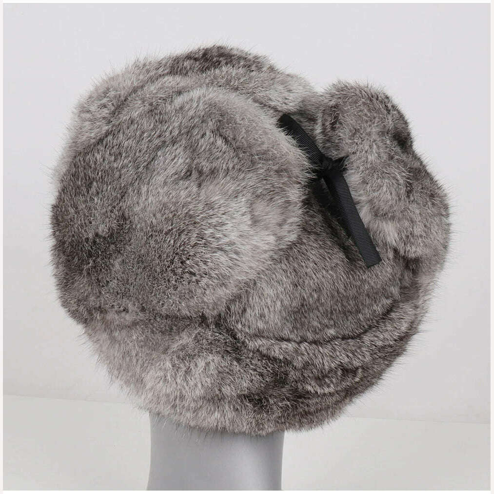 KIMLUD, New Men Russian Winter Real Rabbit Fur Bomber Hat Super Warm 100% Natural Rabbit Fur Hats Male Full Pelt Genuine Rabbit Fur Cap, KIMLUD Womens Clothes