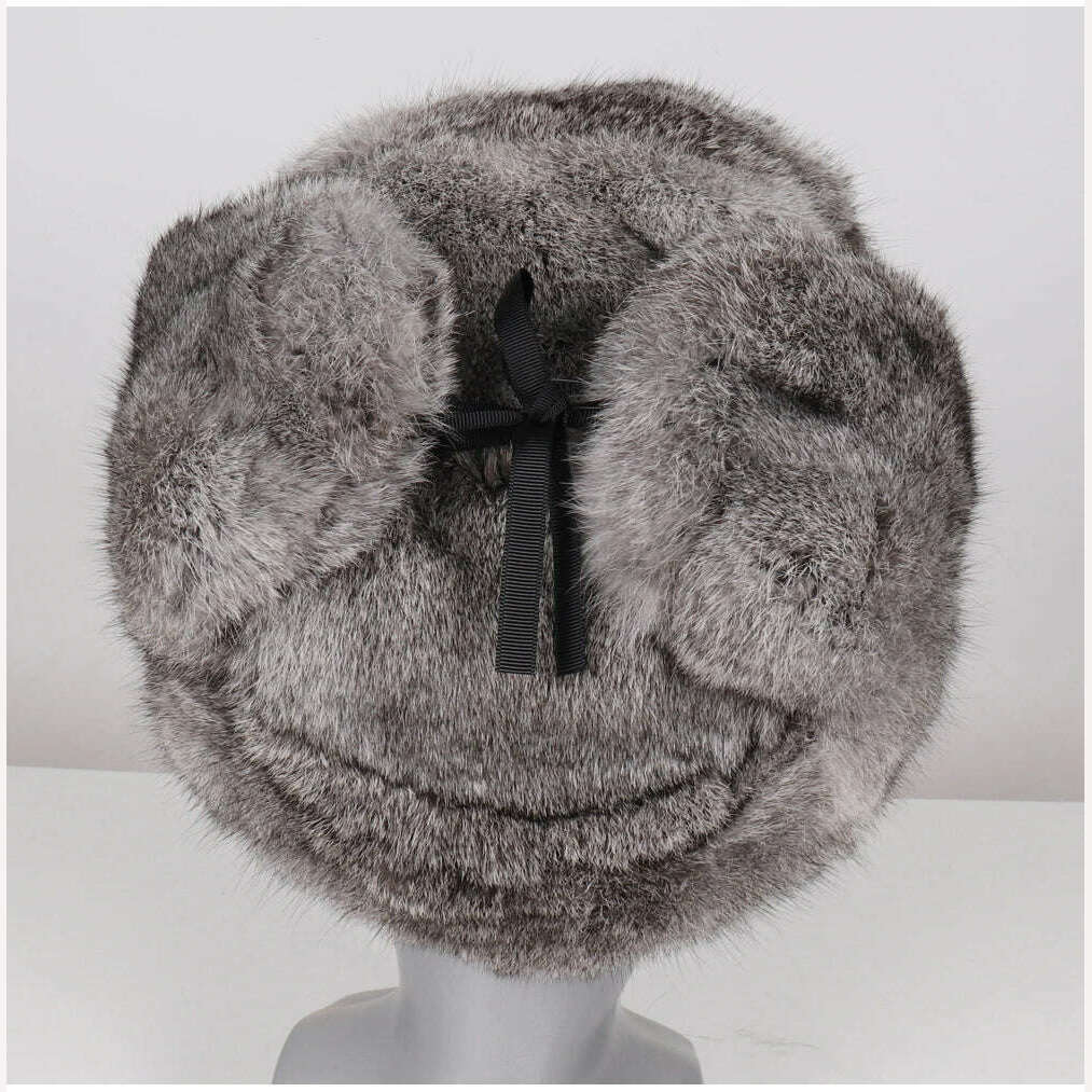 KIMLUD, New Men Russian Winter Real Rabbit Fur Bomber Hat Super Warm 100% Natural Rabbit Fur Hats Male Full Pelt Genuine Rabbit Fur Cap, KIMLUD Womens Clothes