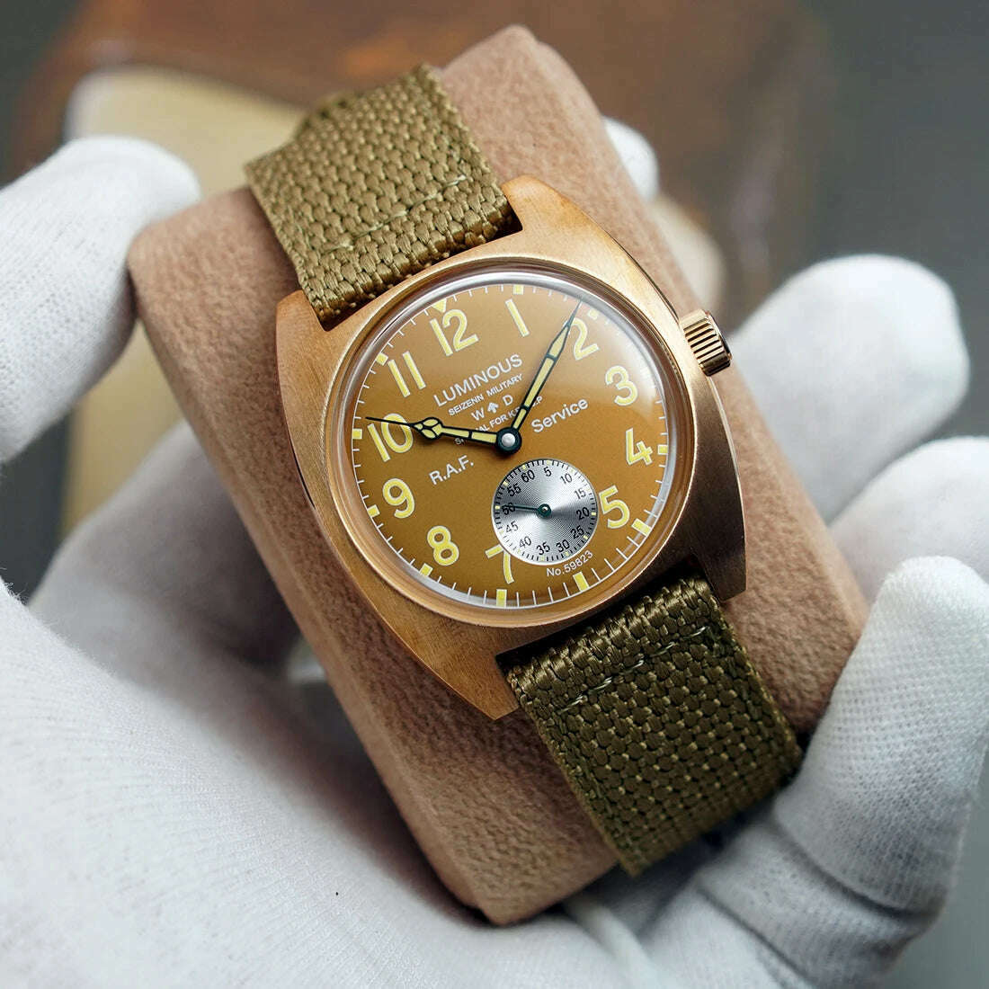 KIMLUD, NEW Seizenn W10 WW2 Field Watch Retro Arrow Pilot Watch Men Mechanical Manual Hand Wind Luminous Merkur CUSN8 Bronze Turtle Case, KIMLUD Womens Clothes