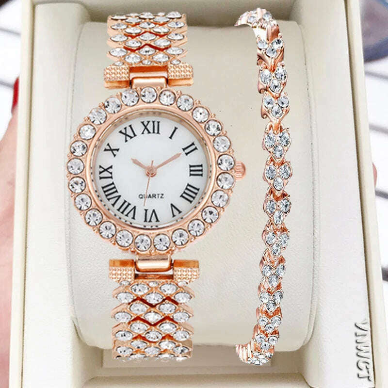 New stock! ! Women Bracelet Watches Steel belt Love Steel belt Rhinestone Quartz Wrist Watch Luxury Fashion Watch for women - KIMLUD