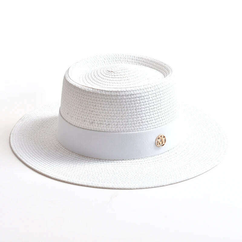 New Summer Straw Sun Hats for Women Ladies Fashion Flat Brim Ribbon Beach Hat Travel Dress Cap chapeau femme - KIMLUD