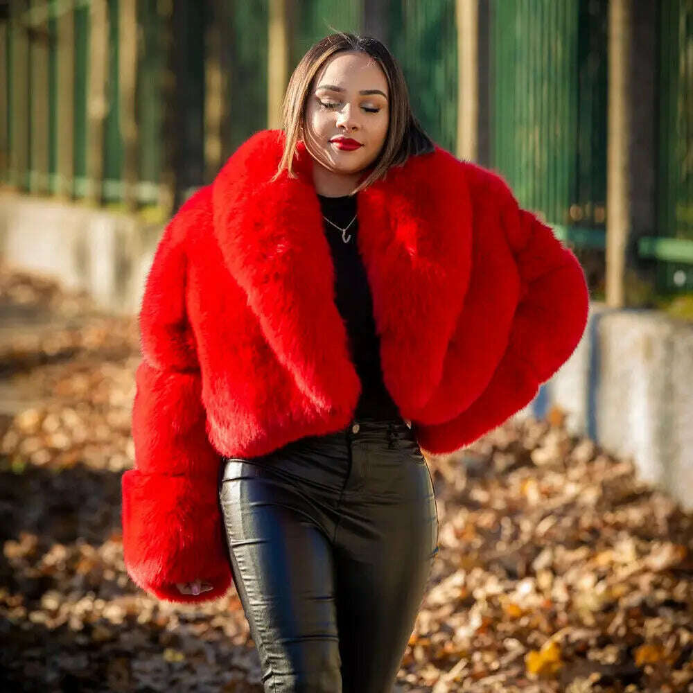 KIMLUD, New Winter Real Fox Fur Short Coat Women Fashion Solid Full Pelt Warm Jacket Female Natural Fox Fur Shawl Collar Thick Overcoats, KIMLUD Womens Clothes