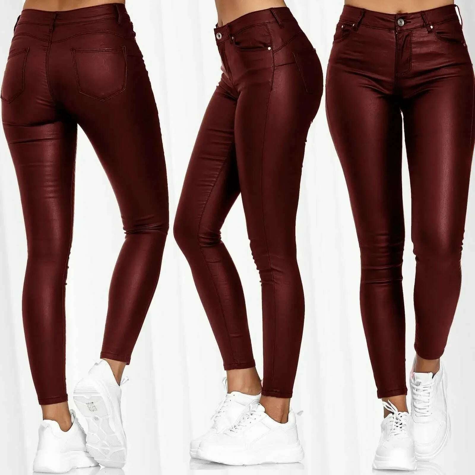 KIMLUD, New Women PU Leather Pants Black Sexy Stretch Bodycon Trousers Women High Waist Long Casual Pencil Pants Plus Size XS-4XL, KIMLUD Womens Clothes