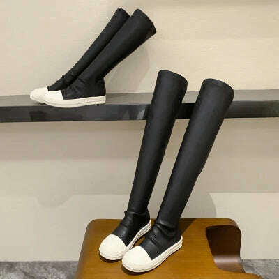 New Women Shoes Over Knee High Boots Luxury Trainers Winter Casual Brand Snow Spring Flats Shoes Black Big Size Mid-calf Boots - KIMLUD