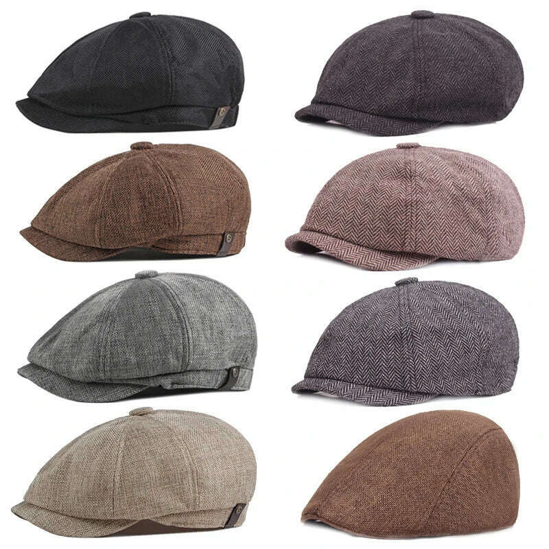 Newsboy Hat Men Beret Cabbie Driving Hunting Caps Vintage Tweed Peaky Blinders Berets Flat Peaked Cap Street Hats for Men Women - KIMLUD