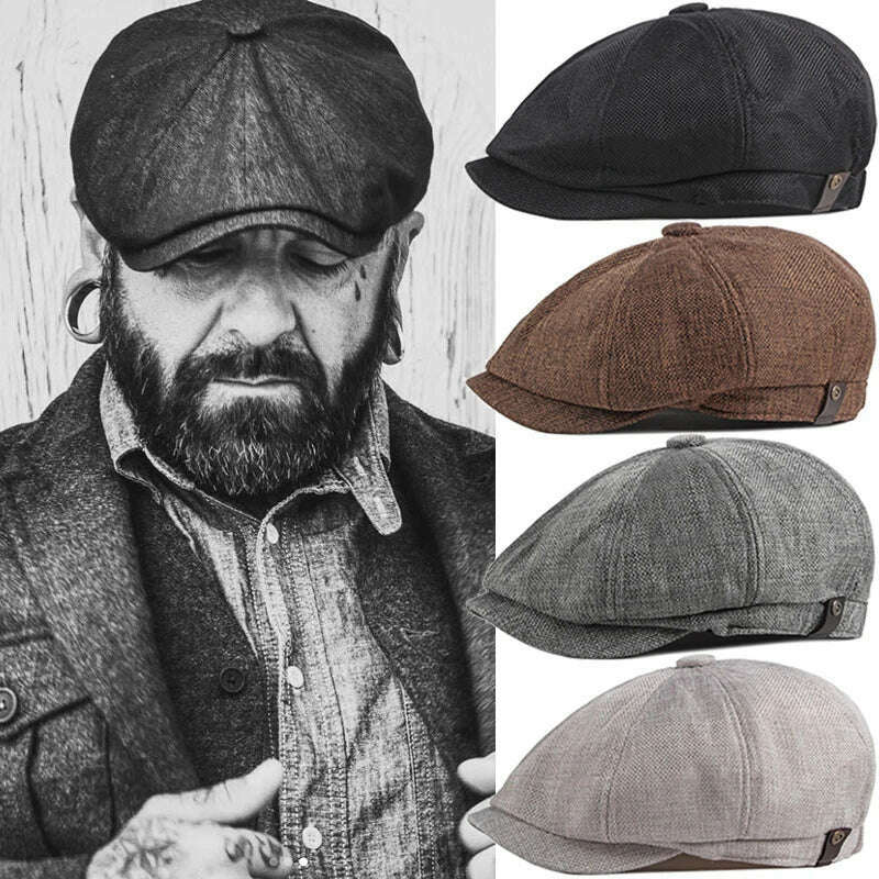 Newsboy Hat Men Beret Cabbie Driving Hunting Caps Vintage Tweed Peaky Blinders Berets Flat Peaked Cap Street Hats for Men Women - KIMLUD
