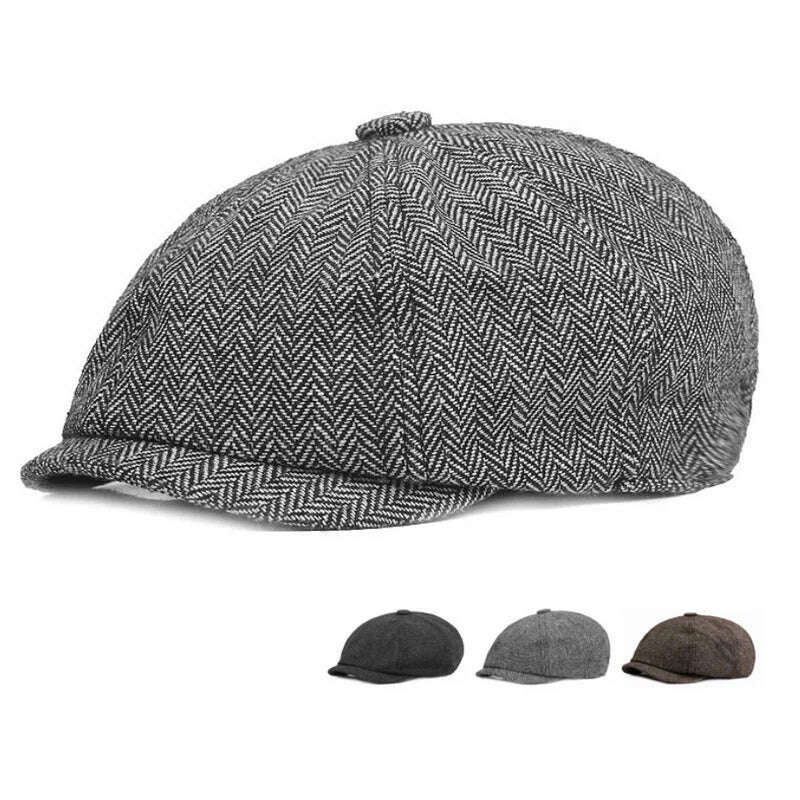 Newsboy Hat Men Beret Cabbie Driving Hunting Caps Vintage Tweed Peaky Blinders Berets Flat Peaked Cap Street Hats for Men Women - KIMLUD