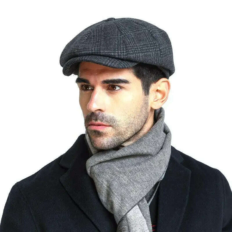 Newsboy Hat Men Beret Cabbie Driving Hunting Caps Vintage Tweed Peaky Blinders Berets Flat Peaked Cap Street Hats for Men Women - KIMLUD