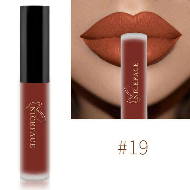 NICEFACE Nude Matte Liquid Lipsticks Waterproof Long Lasting Lip Gloss Sexy Red Velvet Lip Tint Women Makeup Cosmetics Batom - KIMLUD
