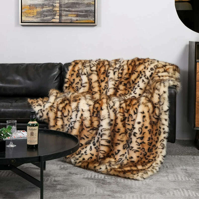 Nordic Super Soft Shaggy Faux Fur Blanket Luxury home Decorative Winter Warm Plush Thick Blankets For Bed Sofa Couch 150*200cm - KIMLUD