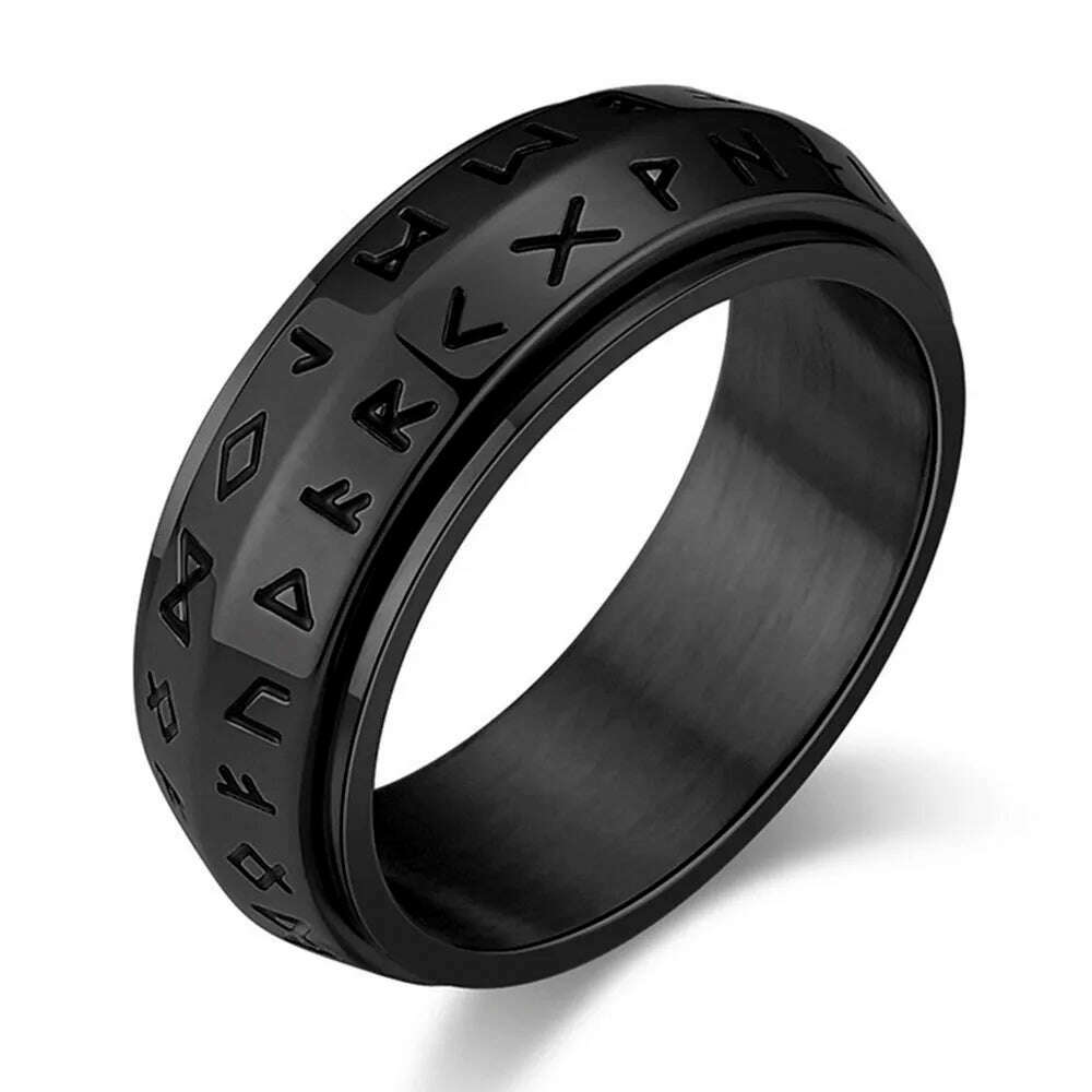 KIMLUD, Nordic Viking Text Rotatable Titanium Ring Ring For Men's Stress Relief Anxiety Mood Jewelry, black / 13, KIMLUD Womens Clothes