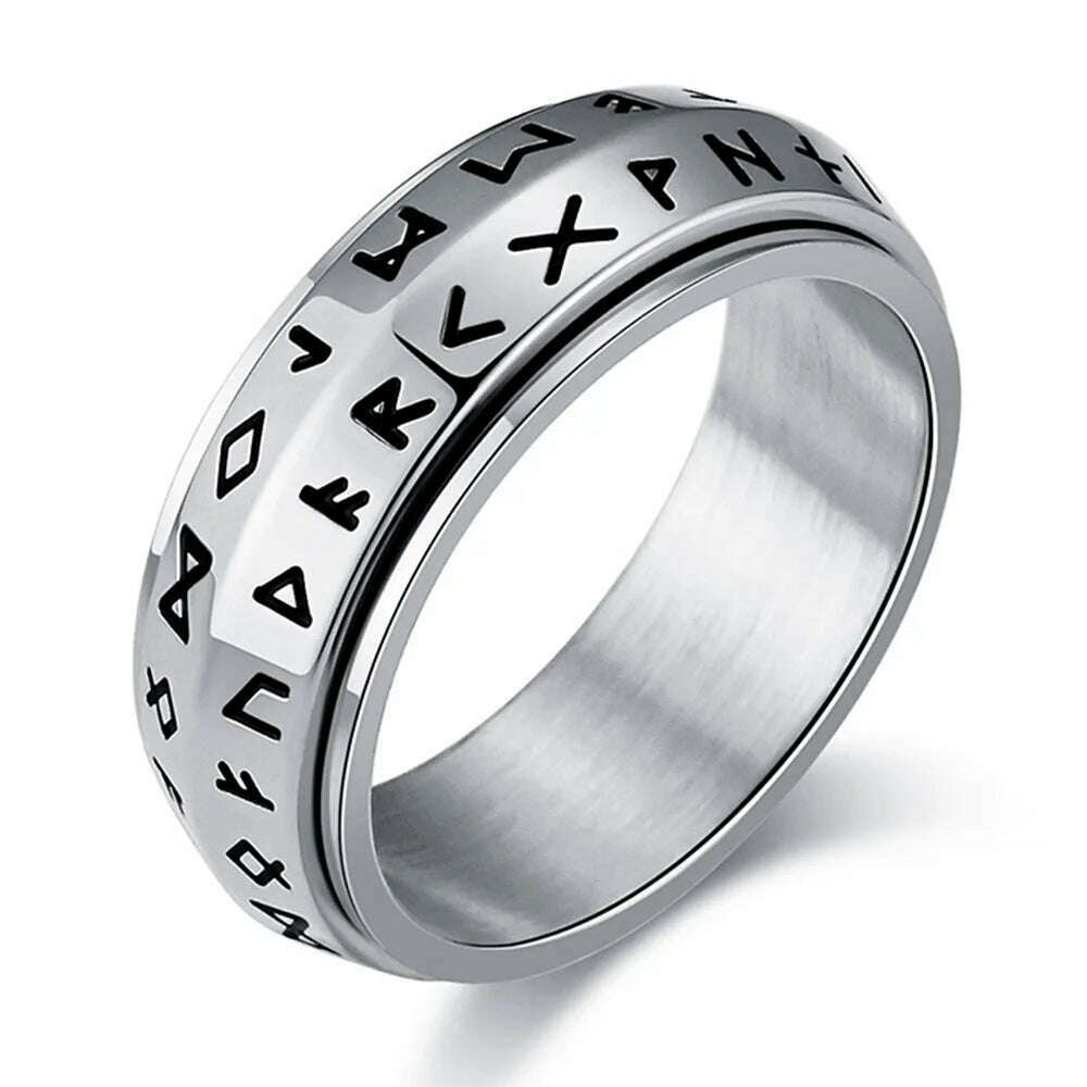 KIMLUD, Nordic Viking Text Rotatable Titanium Ring Ring For Men's Stress Relief Anxiety Mood Jewelry, Steel / 13, KIMLUD Womens Clothes