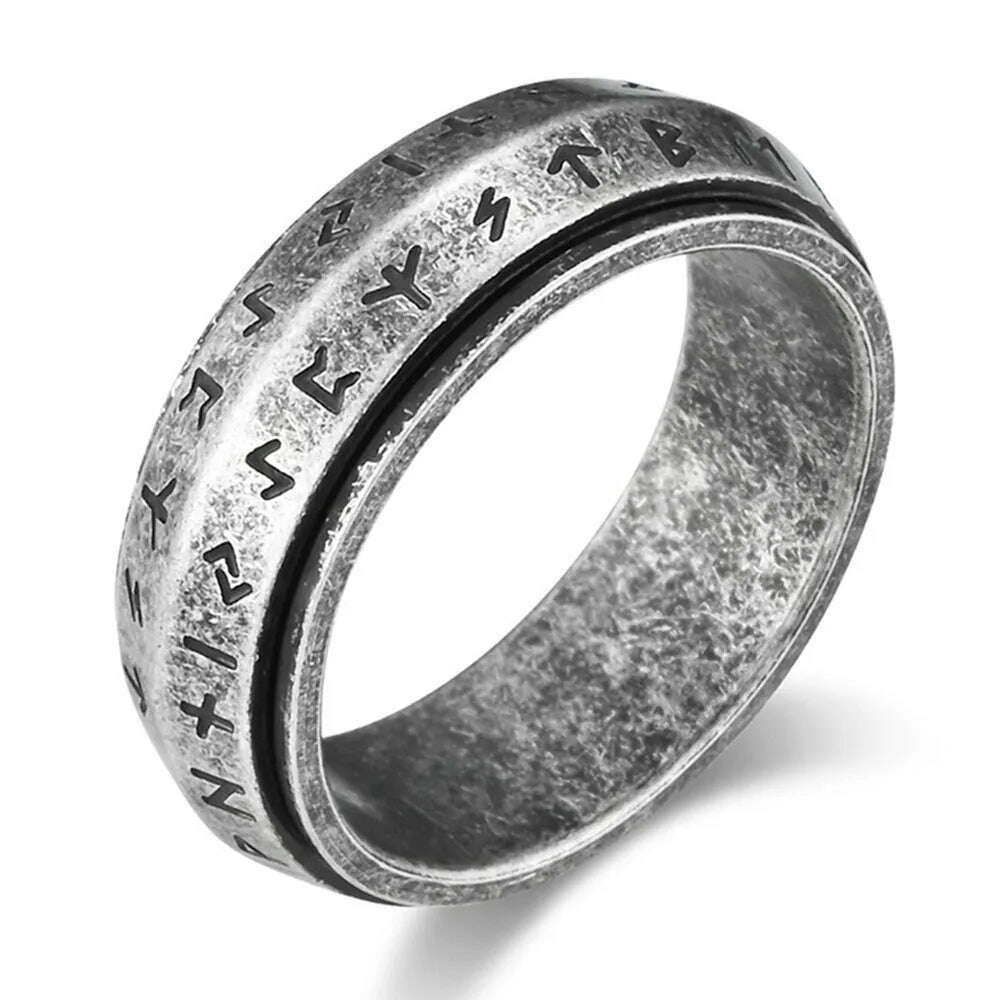 KIMLUD, Nordic Viking Text Rotatable Titanium Ring Ring For Men's Stress Relief Anxiety Mood Jewelry, Ancient silver / 12, KIMLUD Womens Clothes
