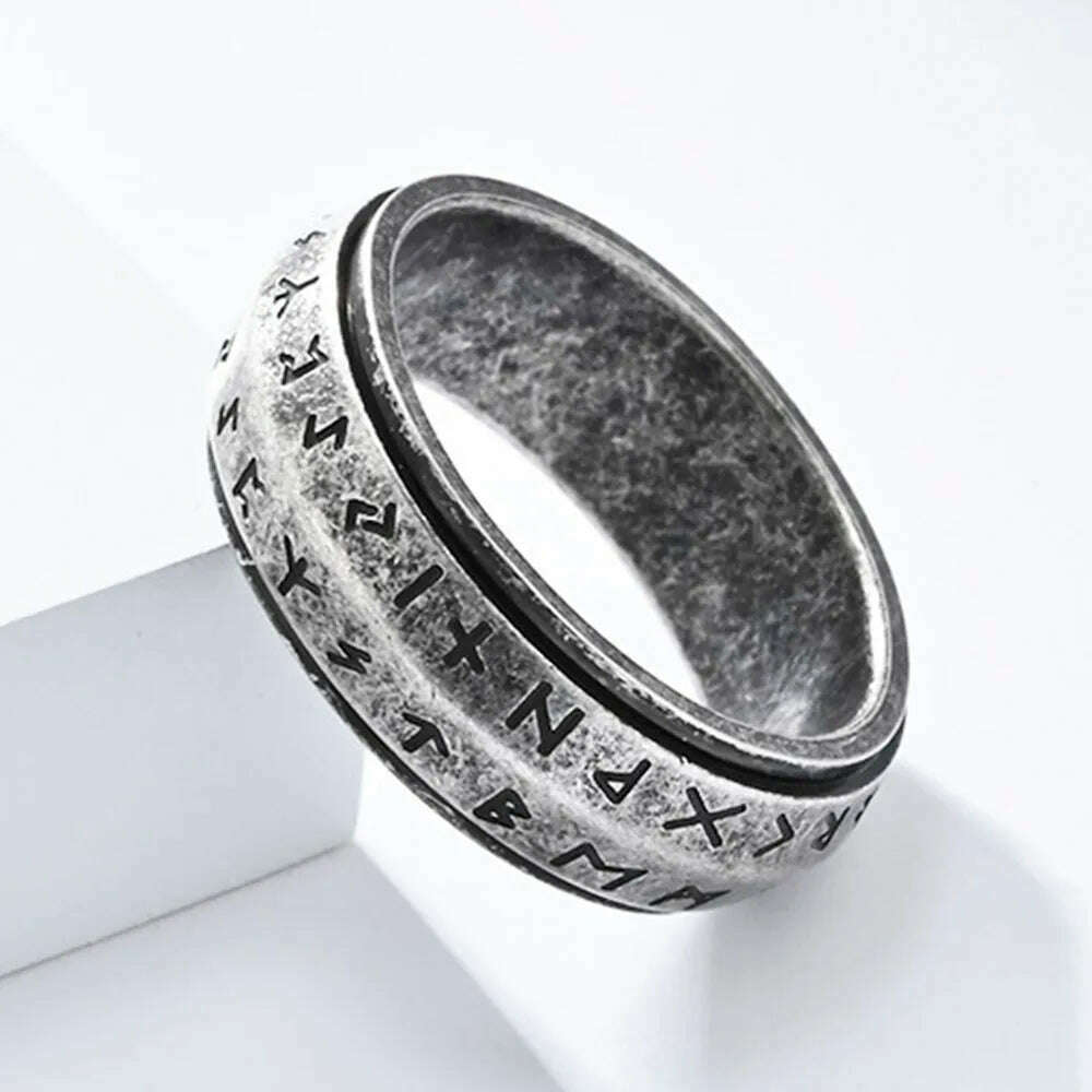KIMLUD, Nordic Viking Text Rotatable Titanium Ring Ring For Men's Stress Relief Anxiety Mood Jewelry, KIMLUD Womens Clothes