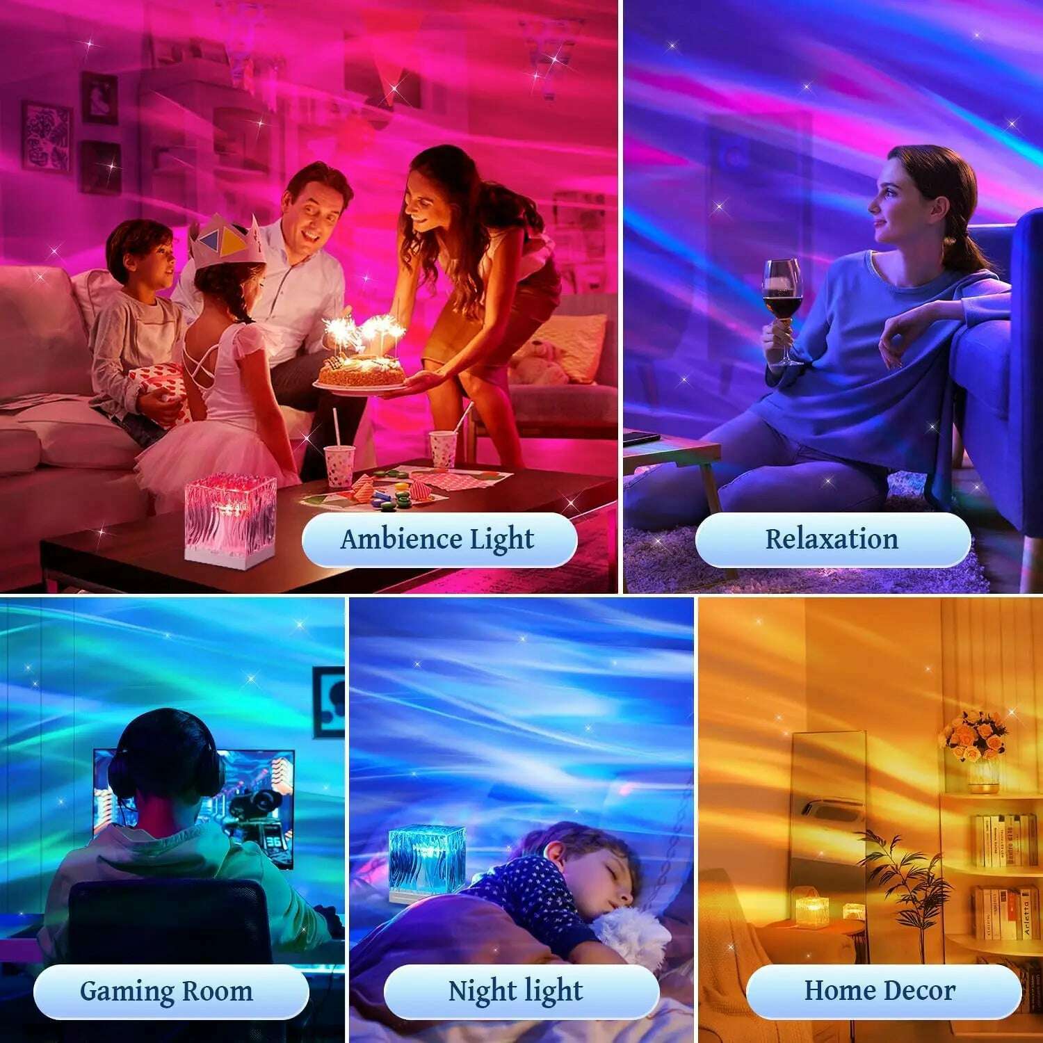 Northern Lights Aurora Borealis lamp USB Rechargeable Water Ripple Projector Night Light RGB Crystal Lamp Room Decor Mood Light - KIMLUD
