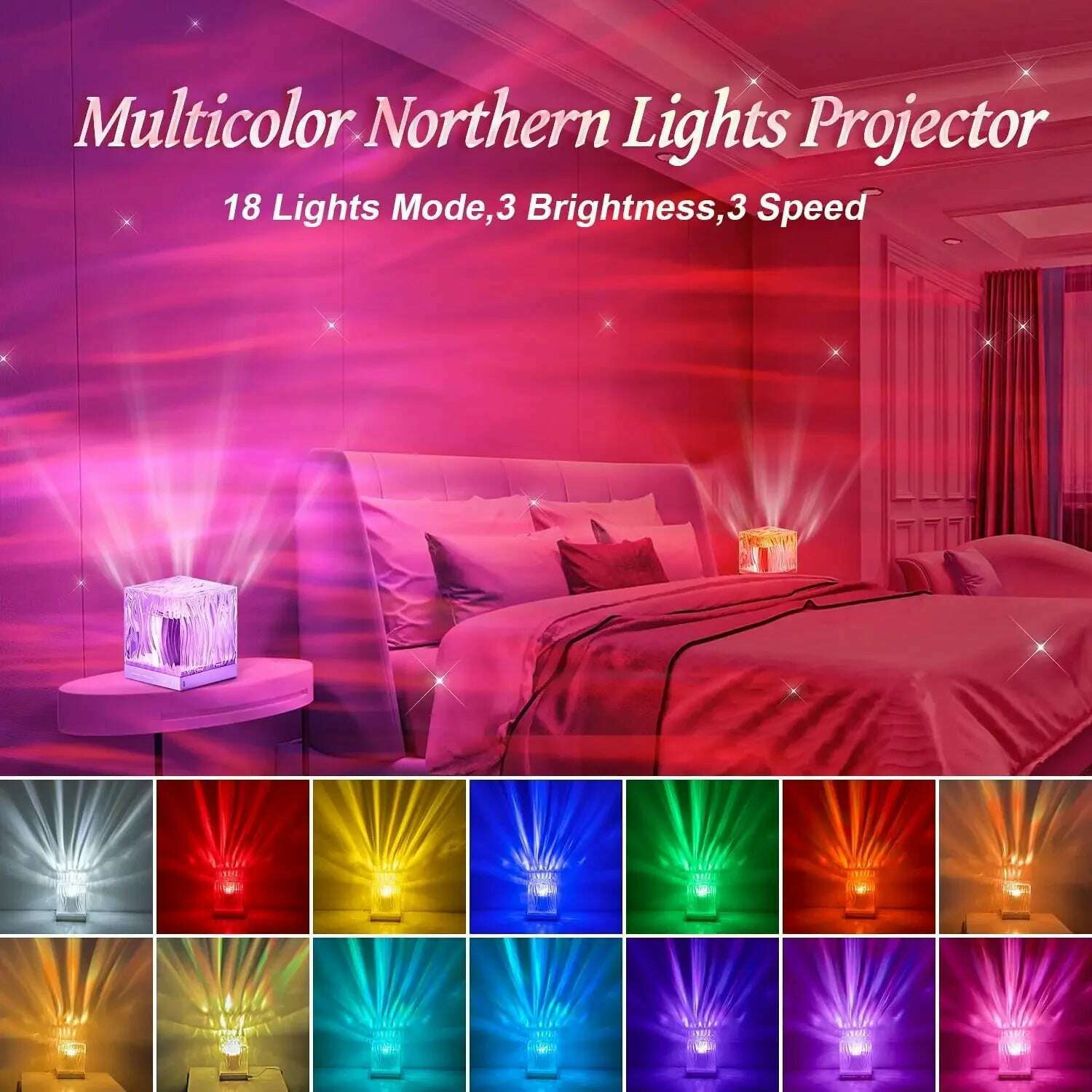 Northern Lights Aurora Borealis lamp USB Rechargeable Water Ripple Projector Night Light RGB Crystal Lamp Room Decor Mood Light - KIMLUD