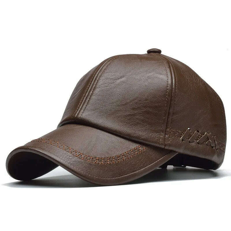 [NORTHWOOD] High Quality Leather Cap for Men Solid Winter Pu Leather Baseball Caps Brand Snapback Hat Bone Masculino Fitted hats - KIMLUD