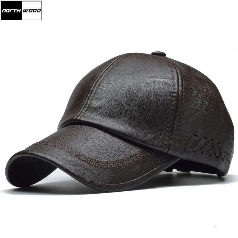 [NORTHWOOD] High Quality Leather Cap for Men Solid Winter Pu Leather Baseball Caps Brand Snapback Hat Bone Masculino Fitted hats - KIMLUD