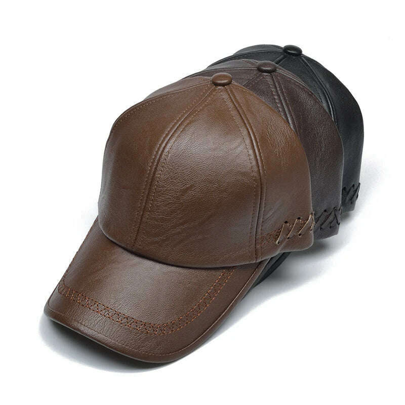 [NORTHWOOD] High Quality Leather Cap for Men Solid Winter Pu Leather Baseball Caps Brand Snapback Hat Bone Masculino Fitted hats - KIMLUD