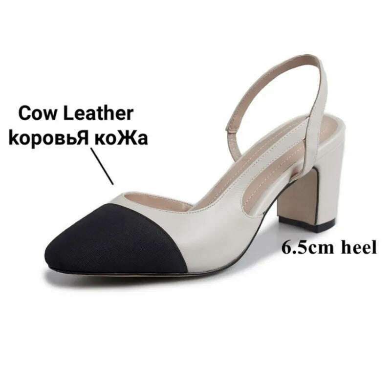 33-43 Women Real Leather Shoes Luxury Brand Designer Mix-color Slingback High Heeled Pumps Ladies Spring Summer Sandals - KIMLUD