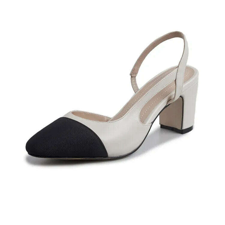 33-43 Women Real Leather Shoes Luxury Brand Designer Mix-color Slingback High Heeled Pumps Ladies Spring Summer Sandals - KIMLUD