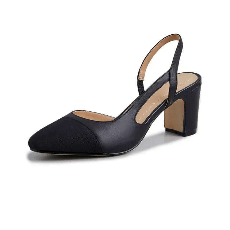 33-43 Women Real Leather Shoes Luxury Brand Designer Mix-color Slingback High Heeled Pumps Ladies Spring Summer Sandals - KIMLUD