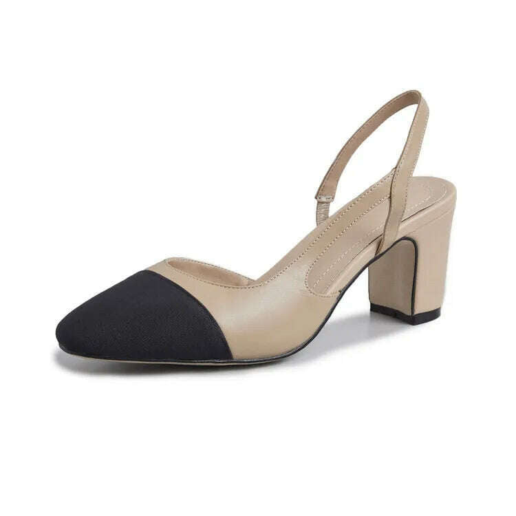 33-43 Women Real Leather Shoes Luxury Brand Designer Mix-color Slingback High Heeled Pumps Ladies Spring Summer Sandals - KIMLUD