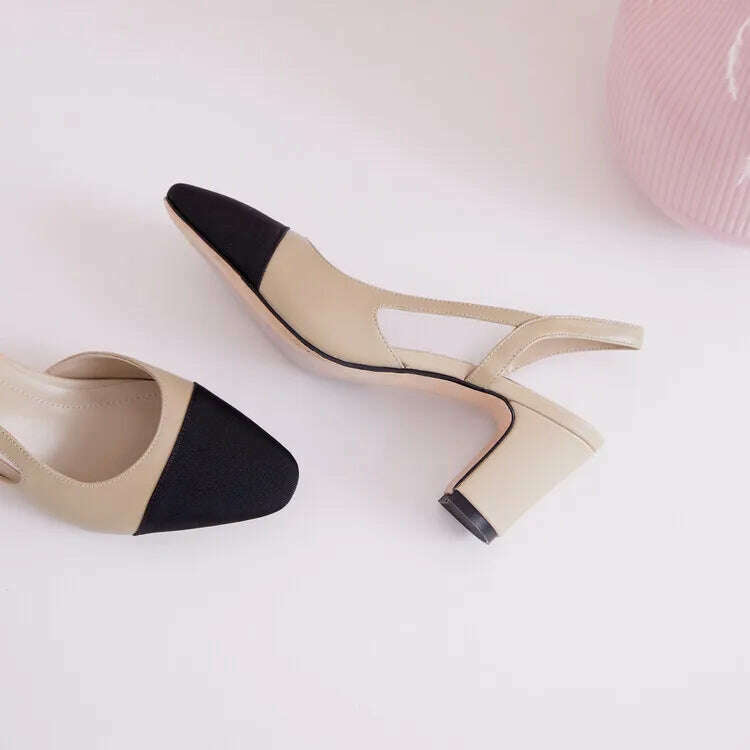 33-43 Women Real Leather Shoes Luxury Brand Designer Mix-color Slingback High Heeled Pumps Ladies Spring Summer Sandals - KIMLUD