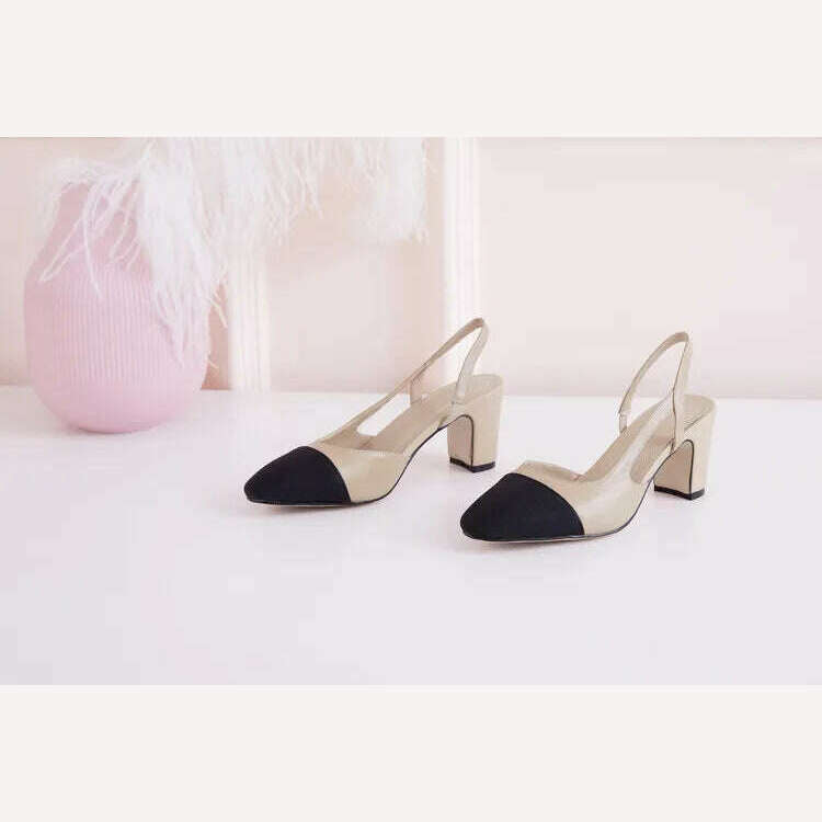 33-43 Women Real Leather Shoes Luxury Brand Designer Mix-color Slingback High Heeled Pumps Ladies Spring Summer Sandals - KIMLUD