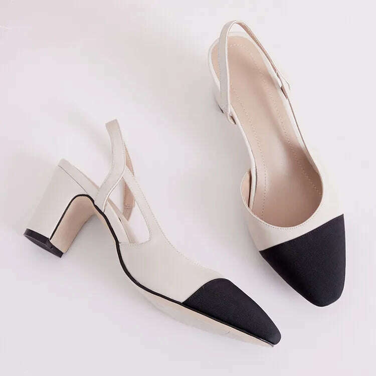 33-43 Women Real Leather Shoes Luxury Brand Designer Mix-color Slingback High Heeled Pumps Ladies Spring Summer Sandals - KIMLUD