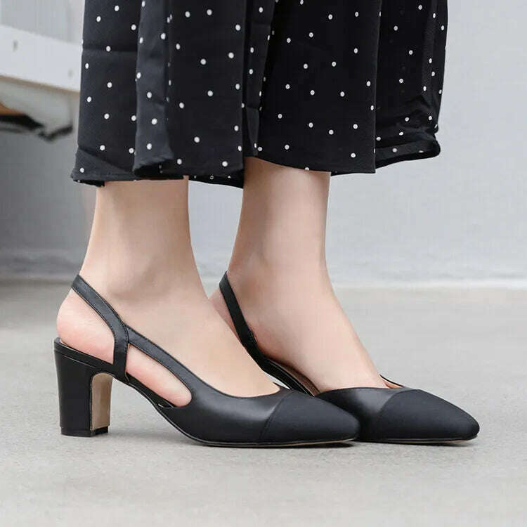 33-43 Women Real Leather Shoes Luxury Brand Designer Mix-color Slingback High Heeled Pumps Ladies Spring Summer Sandals - KIMLUD